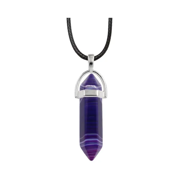 Bixorp Gems Paarse Botswana Agaat Hanger Aan Faux Leren Koord - Edelsteen Ketting - Edelstenen Staafje Met Stainless Steel - 45/50cm Damesketting thumbnail