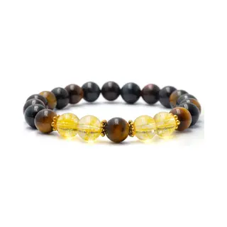 Bixorp Gems Citrien + 3 Kleuren Tijgeroog Edelstenen Armband - 8mm / 18cm - Om & Om Edelsteen Kralenarmband