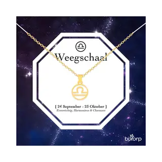 Bixorp Stars Sterrenbeeld Ketting Weegschaal / Libra - Stainless Steel Rondje Met Goud Verguld - 45cm Ketting Met Zodiac Hanger - Inclusief Cadeau