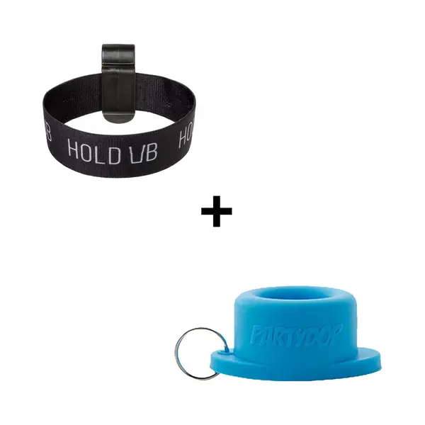 Hold Ub 2.0 Zwart + Partydop Universele Flessendop - Festival Dop - Bekerhouder Festival - Cupholder - Elastische Band - Combi Deal - Blauw/zwart thumbnail