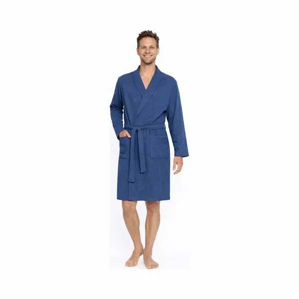 Outfitter Collections Heren Wafel Badjas Met Sjaalkraag – Sauna Ochtendjas - Blauw - Maat S thumbnail