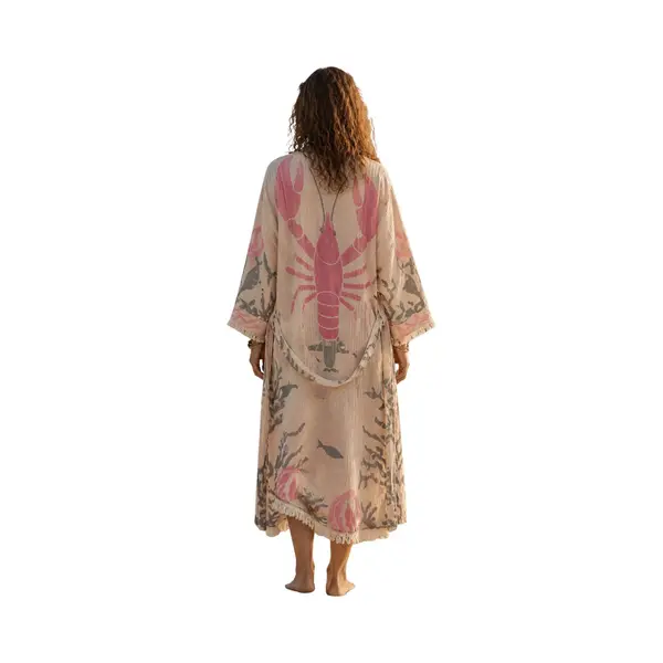 Comvie Kimono Dames Sauna & Wellness - Lichtroze Badjas - Kreeft thumbnail