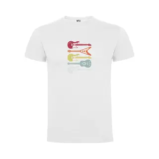 Wit T-Shirt Met Kleurrijke Print “ Diverse Gitaren Vibes Only– Muziek – Good Vibes “ Print Full Color Maat Xl