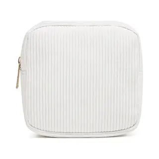 Corduroy Mini Make-up Tas - Wit | 14 X 14 X 5 Cm | Toilettas / Maandverband Etui | Fashion Favorite