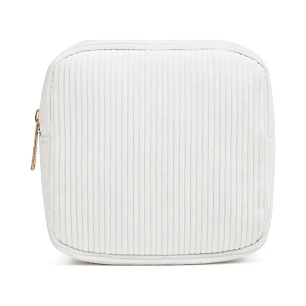 Corduroy Mini Make-up Tas - Wit | 14 X 14 X 5 Cm | Toilettas / Maandverband Etui | Fashion Favorite thumbnail