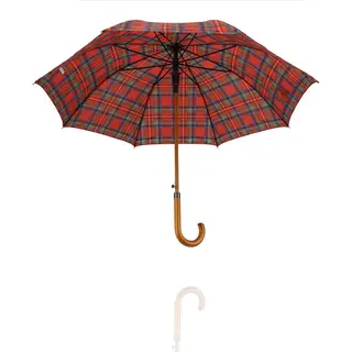 discountershop Paraplu Geruit Rood Automatisch - Houten Handvat - Ruitpatroon ⌀ 105