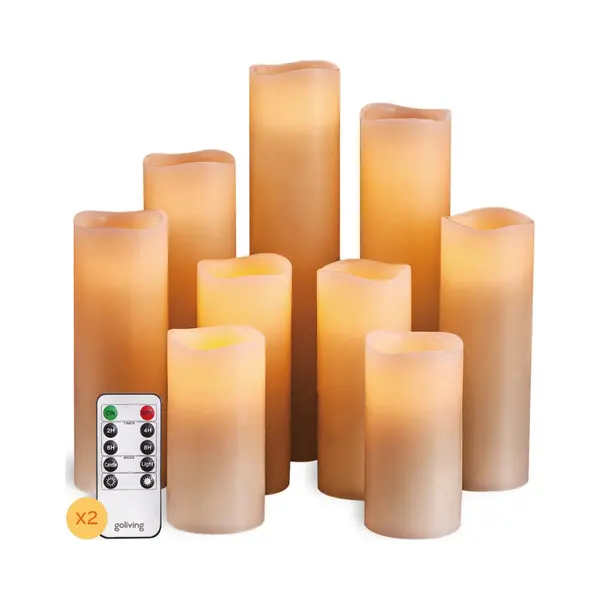Goliving Led-Kerzen Mit Fernbedienung - Bewegliche Flamme - Echtes Wachs - 2x Fernbedienung - 9er Set thumbnail