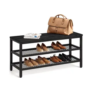 Goliving Schoenenrek – Schoenenbank – Halbank – Industrieel – 30 X 80 X 45 Cm – Metaal – Zwart Hout