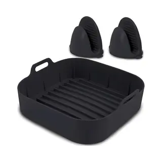 Hi Nature™ Airfryer AF3X - Siliconen Bakje Set Inclusief Wanten - Geschikt Voor Airfryer Xxl - 20 Cm (Zwart)