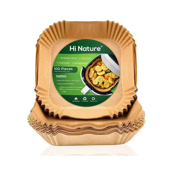Hi Nature™ Bakpapier - Airfryer Bakpapier - 100 Stuks Vierkant - Hittebestendig - Non-stick (100 Stuks) thumbnail