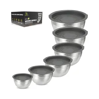 Hi Nature™ Rührschüssel Set Mit Deckel Edelstahl – 6-teiliges Edelstahl Rührschüssel Set Mit Deckel – Schüsselset Rutschfest & Stapelbar