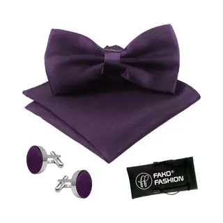 Fako Fashion® - Vlinderstrik, Pochette & Manchetknopen - Vlinderdas - Strikje - Pochet - Donkerpaars