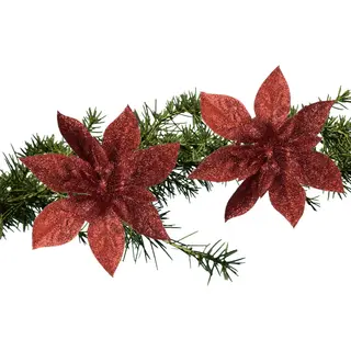 House Of Seasons Kerstboom Bloemen Op Clip - 2x Stuks - Rood - Polystyreen - Kerstornamenten