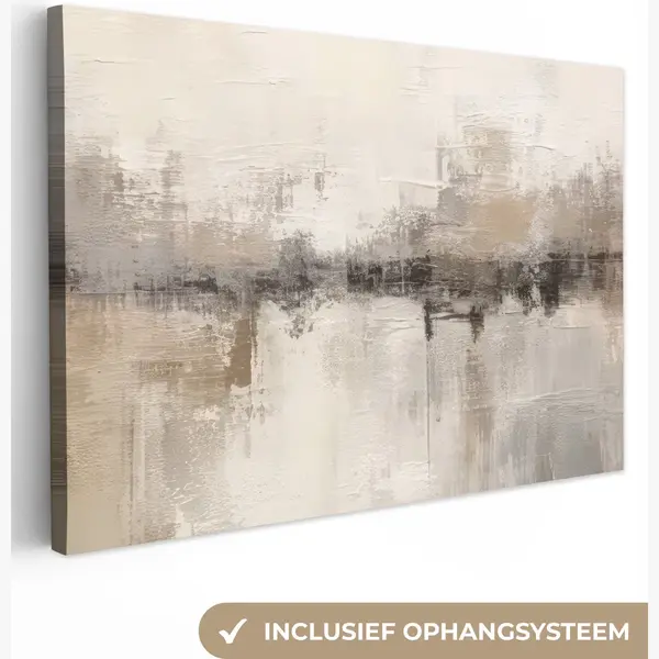 OneMillionCanvasses Canvas Schilderij 180x120 Cm - Wanddecoratie Moderne Kunst - Abstract - Beige - Muurdecoratie Woonkamer - Kamer Decoratie Modern - Abstracte thumbnail