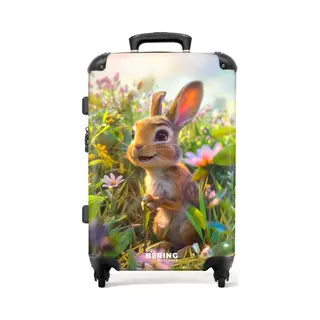 NoBoringSuitcases.com® - Kinderkoffer Groot - Kindertrolley Koffer - Jong Konijn Verstopt In Het Hoge Gras - Rolkoffer Lichtgewicht - Reiskoffer Met