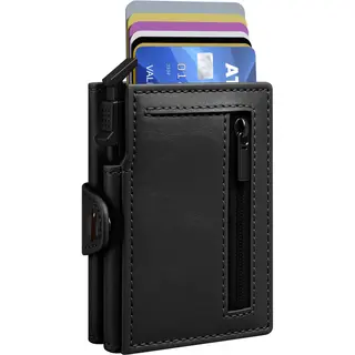 Nuvance Pasjeshouder Uitschuifbaar - Rfid Bescherming - Pasjeshouders Voor Mannen En Vrouwen - Creditcardhouder - Zwart Leer