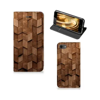 B2Ctelecom Book Wallet Case Voor IPhone 7 | 8 | Se (2020) | Se (2022) Wooden Cubes