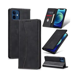 Podec Hoesje Met Pasjeshouder Geschikt Voor IPhone 12 Zwart Telefoonhoesje - Anti-Shock Bookcase Cover Met 1x Screenprotector - Wallet Case