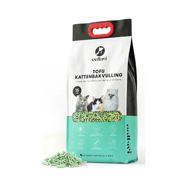 Cellavi Kattenbakvulling Tofu 15L - Klontvormende Kattenbakvulling Lavendel - Stofvrij Kattengrind thumbnail