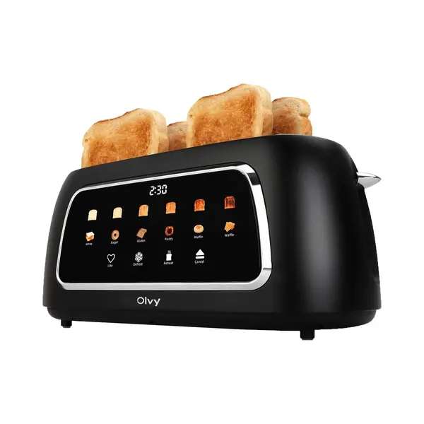Olvy T-40T Toaster Mit Langen Schlitzen – 1500 W, Lcd-Touch-Display Mit Timer, 6 Bräunungsstufen, Auftau- & Aufwärmfunktion, Krümelschublade, thumbnail