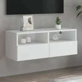 VidaXL Modern Wall-Mounted White Engineered Wood Tv Cabinet - Features Moisture- Material, Organized Storage, And Easy Assembly