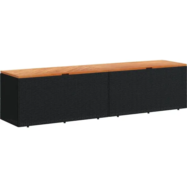 VidaXL Gartentruhe Schwarz 220x50x54 Cm Poly Rattan Akazienholz thumbnail