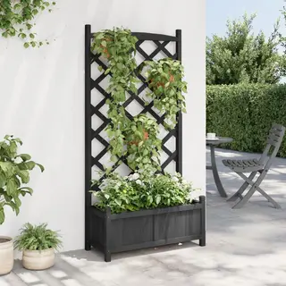 VidaXL Planter With Trellis - Black Solid Fir Wood For Outdoor Garden And Patio Use, 75x35x150 Cm, Assembly Required, Versatile Climbing Plant Support