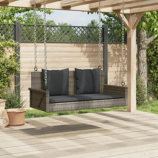 Hängebank Mit Kissen Grau 119x56x48 Cm Poly Rattan - Vidaxl thumbnail