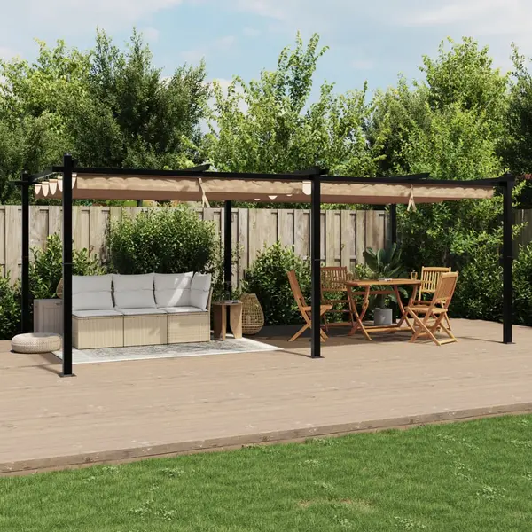 Garden Gazebo With Retractable Roof Taupe 3x6 M Aluminium Vidaxl thumbnail
