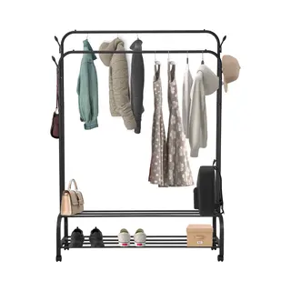 Brixy Kledingrek, Dubbele Kapstok Op Wielen, Kledingrek Met Schoenenrek, 98 X 34 X 159 Cm, Zwart