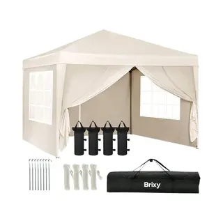 Brixy Partytent - Opvouwbaar - Easy Up - 3x3m - Waterdicht - Paviljoen Met Zijwanden - Incl. Draagtas - Creme