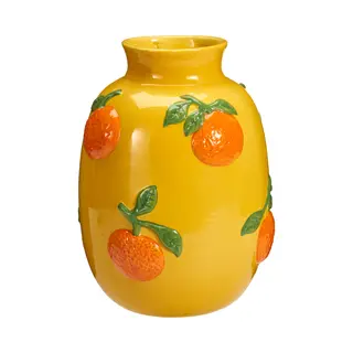 Home & Styling Bloemenvaas Sinaasappels - Geel - Keramiek - D17 X H25 Cm - Fruitvaas Citroen Patroon