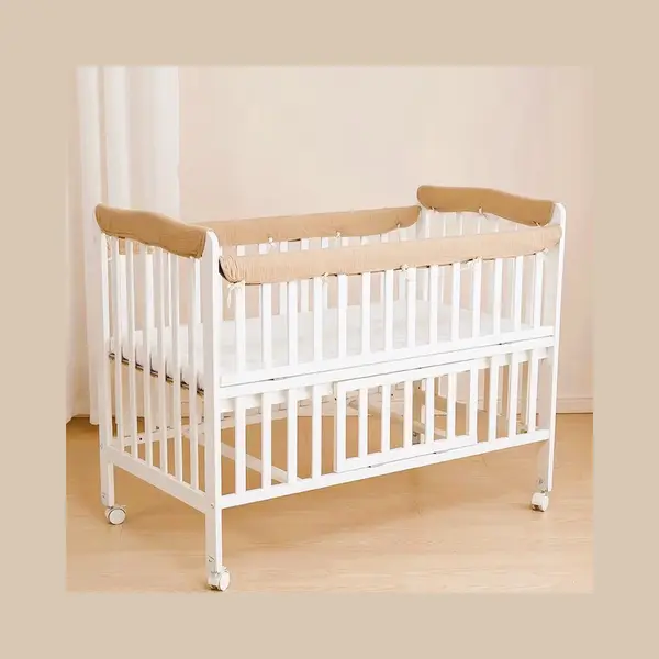 Mylinsé 4 Stuks - Hydrofiele Baby Bedomrander Ledikant 60x120 Cm - Baby Bedbumper - Bescherming Randen Ledikant - Tegen Knagen - Beige thumbnail