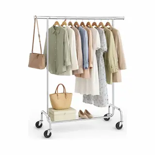Sierra Heavy-Kledingrek - Kledingrek Op Wieltjes - Kledingrek Metaal - Kleding Rek - Kledingrekken - Garderoberek - Kledingstang - Kledingrek Zilver -
