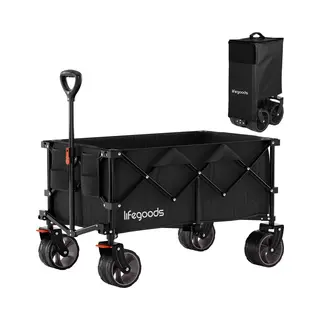 LifeGoods Wagon - Xl - Faltbar - 200L - 150KG Tragfähigkeit - Schwarz
