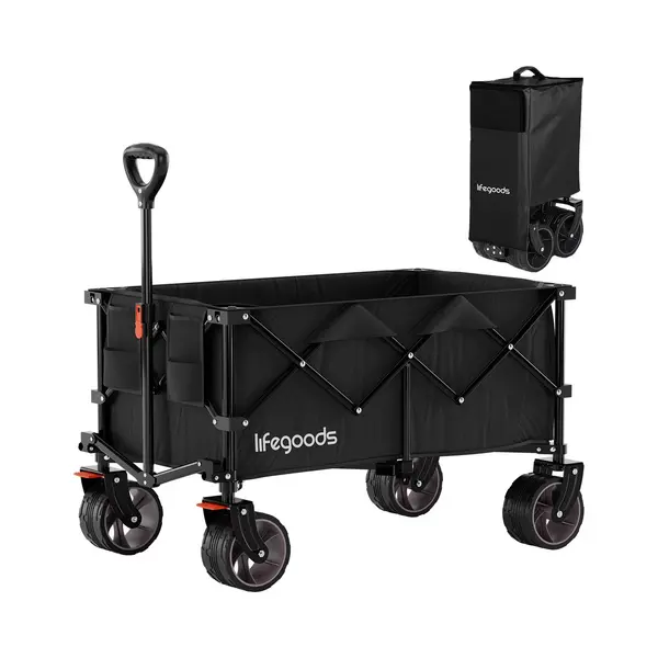 LifeGoods Wagon - Xl - Faltbar - 200L - 150KG Tragfähigkeit - Schwarz thumbnail