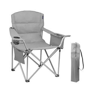 Trvlmore Campingstoel - Opvouwbaar - Xl - Comfortabele Vouwstoel - 150 Kg Draagvermogen - Drankhouder - Koelvak - Visstoel - Klapstoel - Grijs