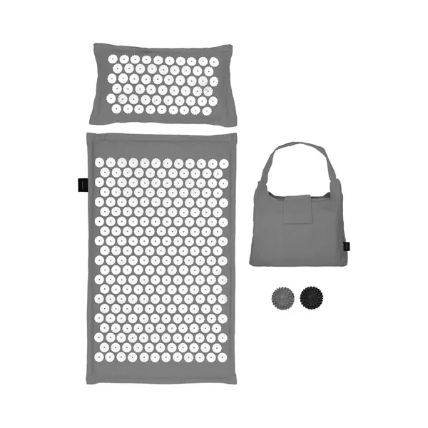 LifeGoods Akupressurmatte Eco - Mit Kissen - Shakti Matte - Nagelmatte Inkl. 2x Triggerpunkt Ball Und Tragetasche - 72x43x2cm - Grau/Weiß thumbnail