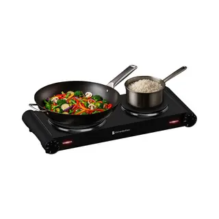KitchenBrothers Elektrische Kookplaat - 2 Pits - Vrijstaand - 7 Temperatuurstanden - 1500W + 1000W - Zwart