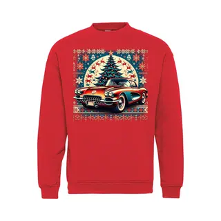 Vundy Kersttrui Corvette Oldtimer | Kersttruien | Autoliefhebber | Christmas Sweater | Rood | Maat M