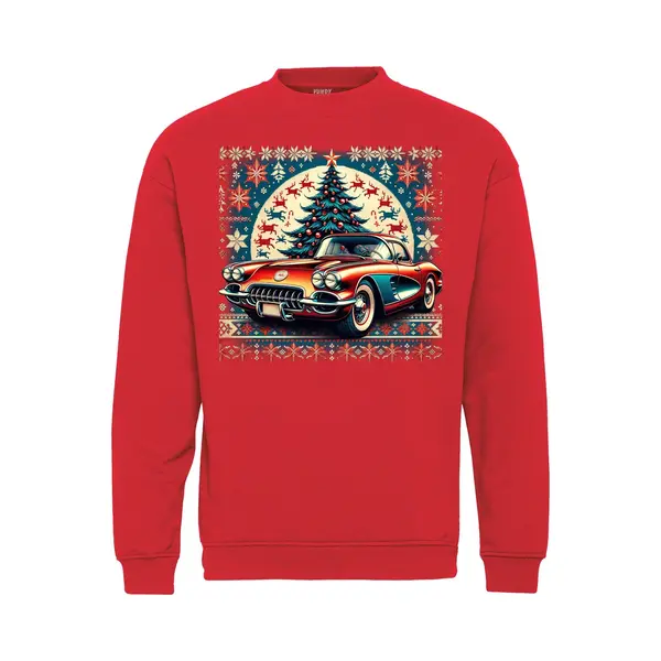 Vundy Kersttrui Corvette Oldtimer | Kersttruien | Autoliefhebber | Christmas Sweater | Rood | Maat M thumbnail