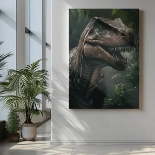 Trendex Global Canvas Schilderij - Dinosaurus - Wanddecoratie - 90x60x2 Cm