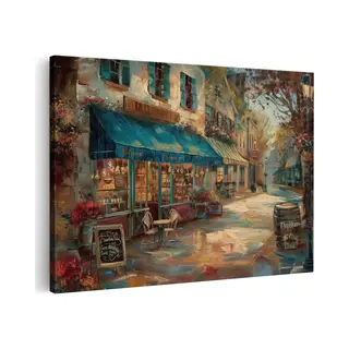 Artaza Canvas Schilderij Café In Parijs - Parijs - 120x80 Cm - Groot - Wanddecoratie Woonkamer - Schilderijen - Muurdecoratie
