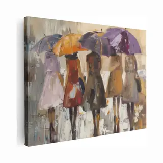 Artaza Canvas Schilderij Vrouwen Met Paraplu’s In De Regen - 40x30 Cm - Klein - Wanddecoratie Woonkamer - Schilderijen - Muurdecoratie