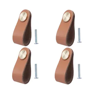 Somstyle Kast Handgreep Set - 4 Stuks - 6.4 X 2.5 Cm - Deurknoppen Leer - Handvaten Meubels - Kastknoppen - Bruin