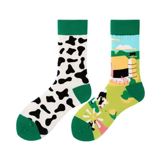 Tutti Footi – Verschillende Sokken Met Koeienprint & Boerderij – Maat 36-40 – Koeien/Zwart-Wit/Groen