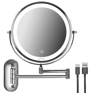 Goliving Make Up Spiegel Met Verlichting - Ø25 Cm - 10x Vergroting - Dimbare Make-upspiegel - Scheerspiegel - Led Verlichting - Usb-C Oplaadbaar -