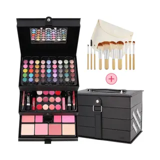 unbrandedn Make Up Koffer Meisjes Met Inhoud 82-Delig - Inclusief 10-Delige Kwasten Set & Reis Etui - Cosmetica Set Kinderen - Zwarte Beautycase