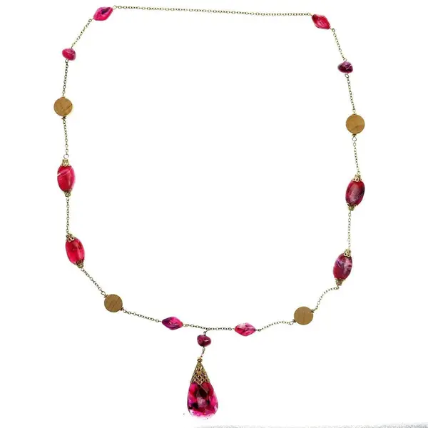 Behave® Ketting Goudkleur Met Roze Paarse En Houten Kralen – 100 Cm Mode-accessoire thumbnail