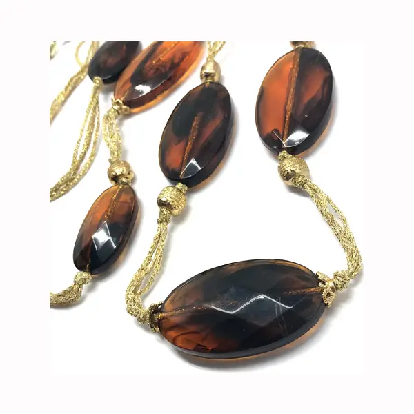 Behave - Lange Ketting Dames - Elegant Retro Stijl - Bruin Goudkleur - 120 Cm thumbnail